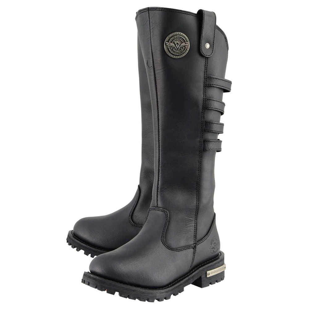 Rugged Black Leather Heeled Boots